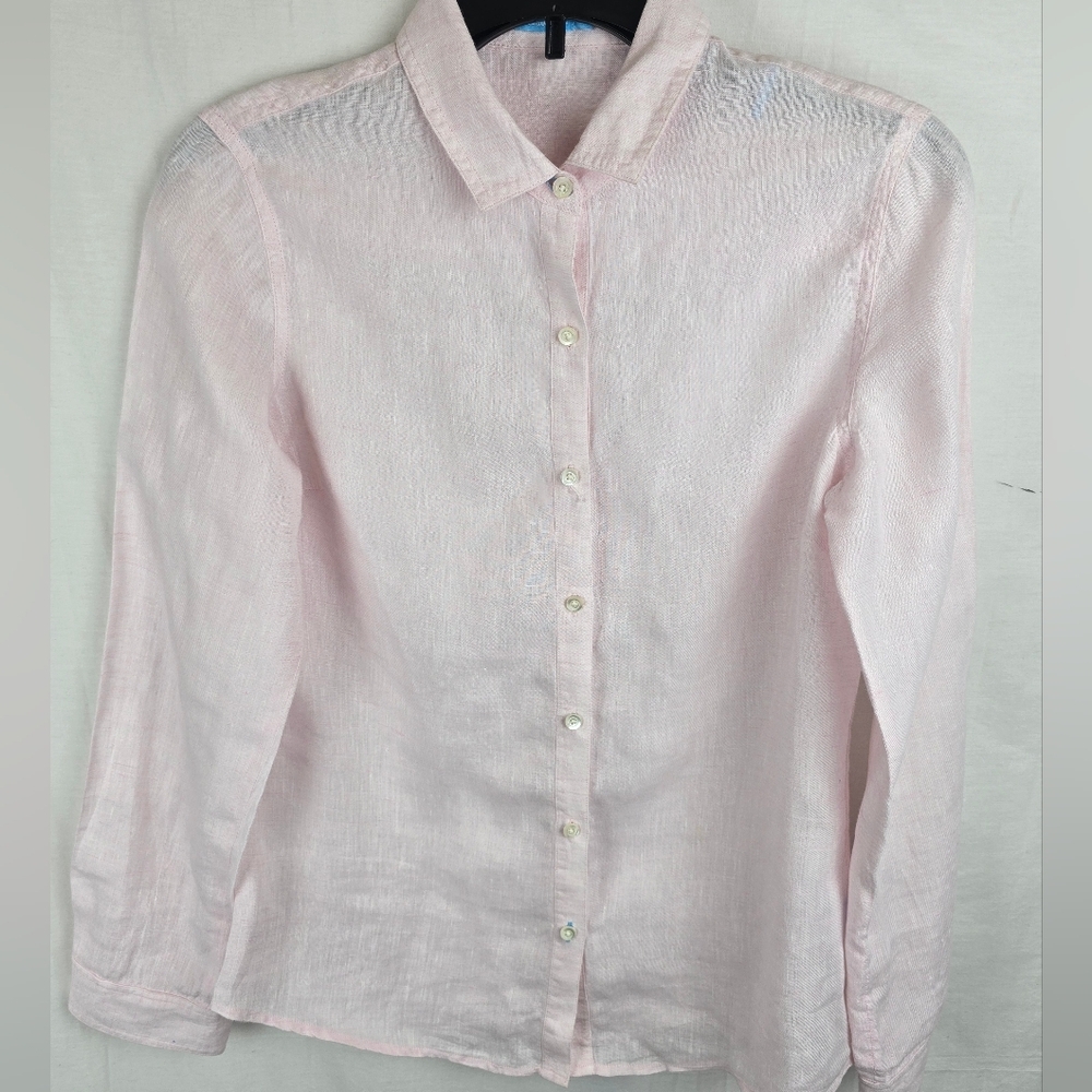J. McLaughlin Pink Linen Long Sleeve Button Up Shirt Sz 4 - Picture 3 of 9